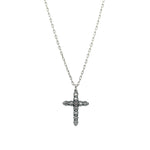 Cross Necklace Silver Plated, White Crystal