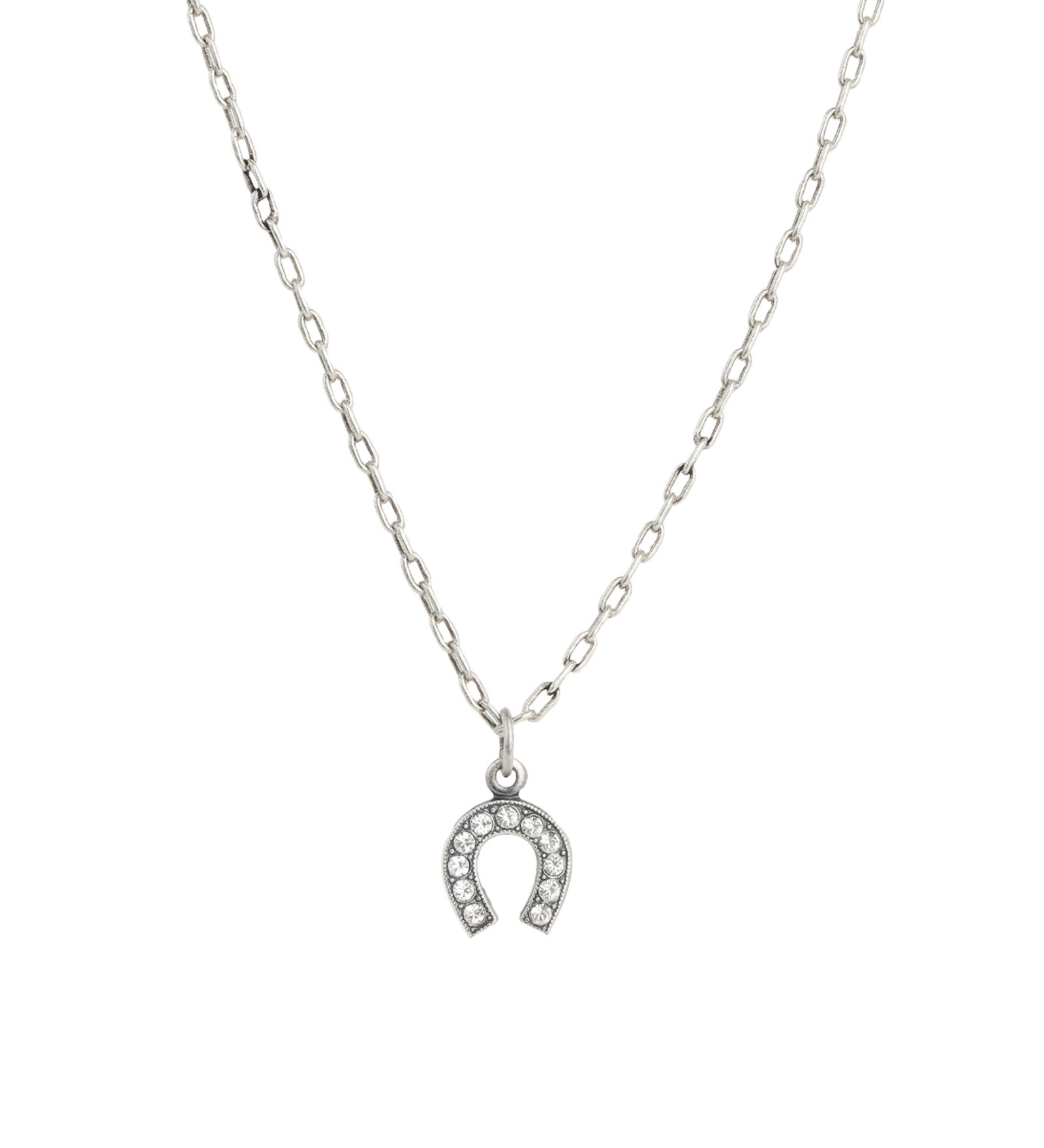 La Vie Parisienne-Horseshoe Crystal Necklace-Necklaces-Silver Plated, White Crystal-Blue Ruby Jewellery-Vancouver Canada