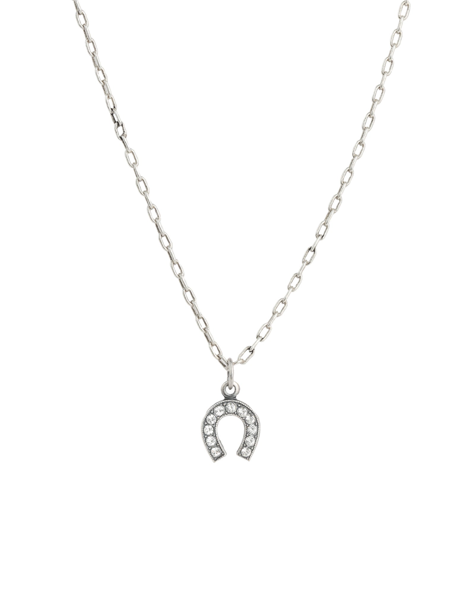 La Vie Parisienne-Horseshoe Crystal Necklace-Necklaces-Silver Plated, White Crystal-Blue Ruby Jewellery-Vancouver Canada