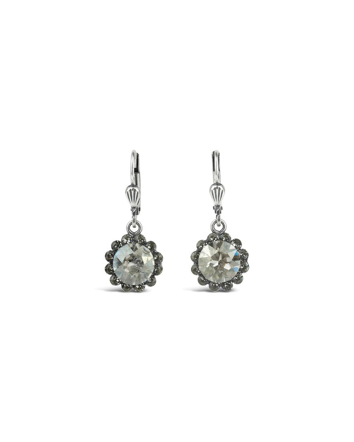 La Vie Parisienne-Round Halo Pavé Hooks | 12mm-Earrings-Silver Plated, Shade Crystal-Blue Ruby Jewellery-Vancouver Canada