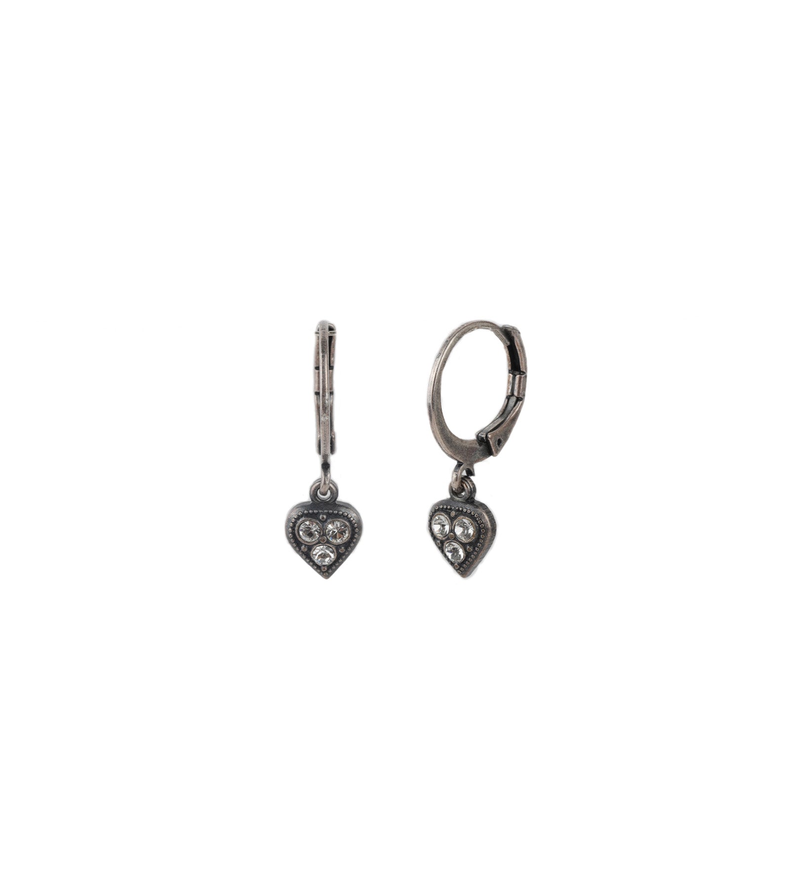 Heart Drop Hooks Silver Plated, White Crystal