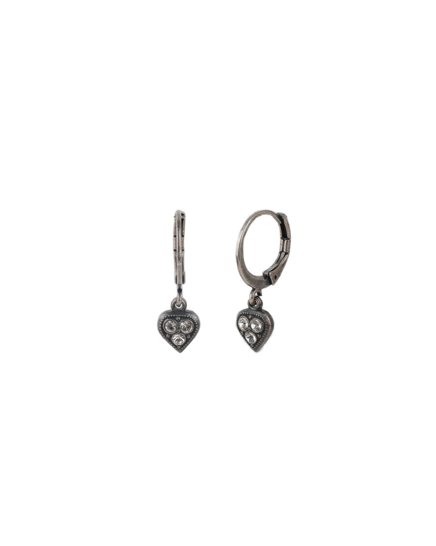 Heart Drop Hooks Silver Plated, White Crystal