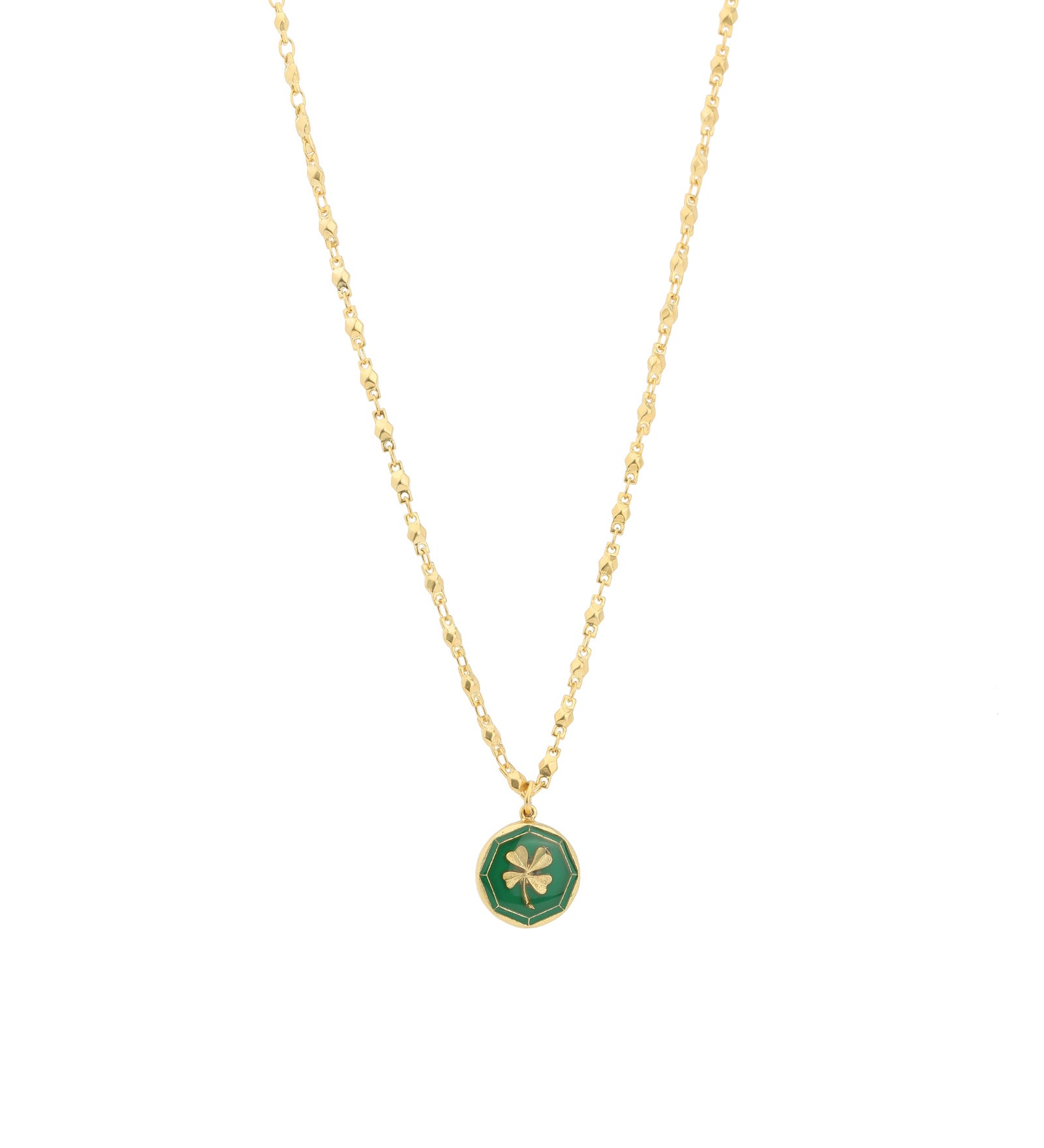 La Vie Parisienne-Clover Necklace-Necklaces-14k Gold Plated, Green Enamel-Blue Ruby Jewellery-Vancouver Canada