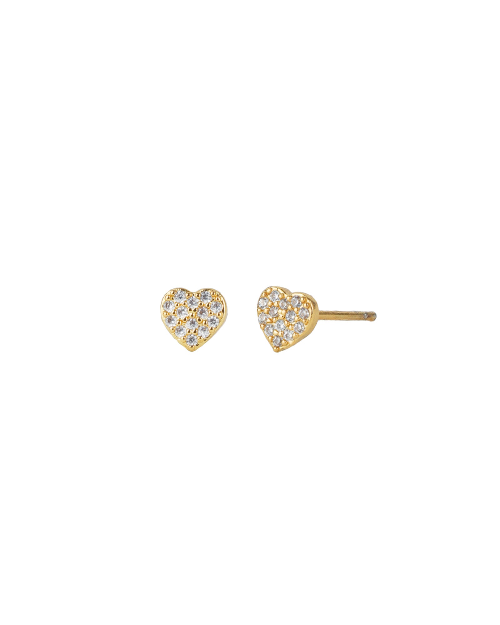 La Vie Parisienne-Heart Pavé Studs-Earrings-14k Gold Plated, White Crystal-Blue Ruby Jewellery-Vancouver Canada