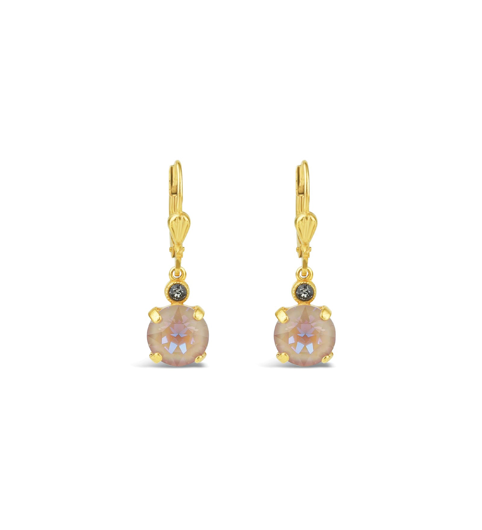 La Vie Parisienne-Round Crystal Hooks | 8mm-Earrings-14k Gold Plated, Dusty Pink Crystal-Blue Ruby Jewellery-Vancouver Canada