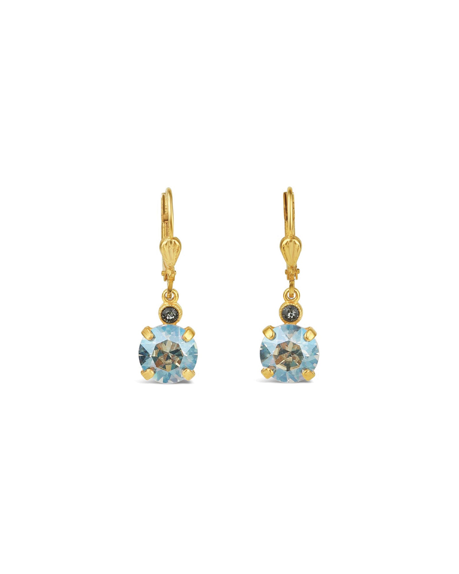 La Vie Parisienne-Round Crystal Hooks | 8mm-Earrings-14k Gold Plated, Moonlight Crystal-Blue Ruby Jewellery-Vancouver Canada