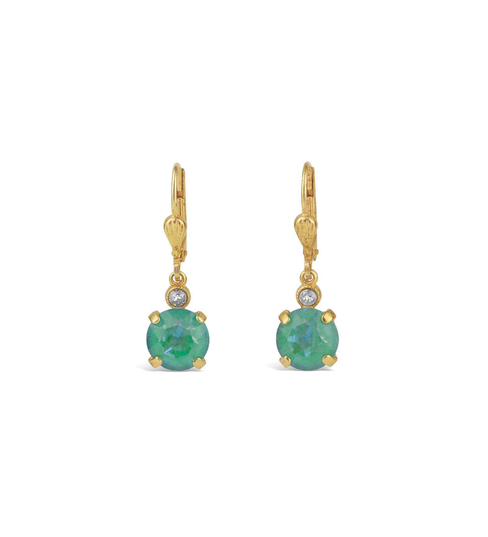 La Vie Parisienne-Round Crystal Hooks | 8mm-Earrings-14k Gold Plated, Silky Sage Crystal-Blue Ruby Jewellery-Vancouver Canada