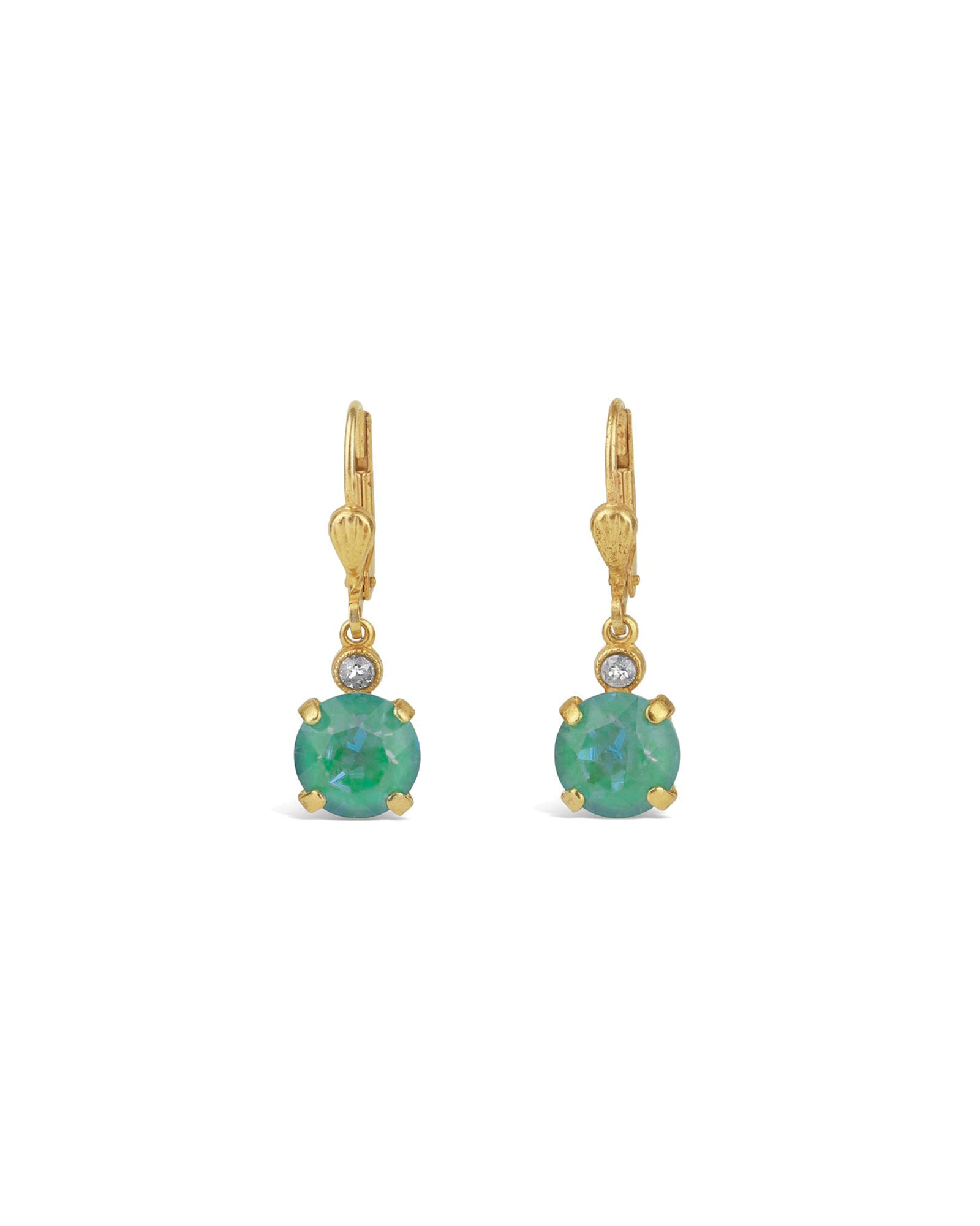 La Vie Parisienne-Round Crystal Hooks | 8mm-Earrings-14k Gold Plated, Silky Sage Crystal-Blue Ruby Jewellery-Vancouver Canada