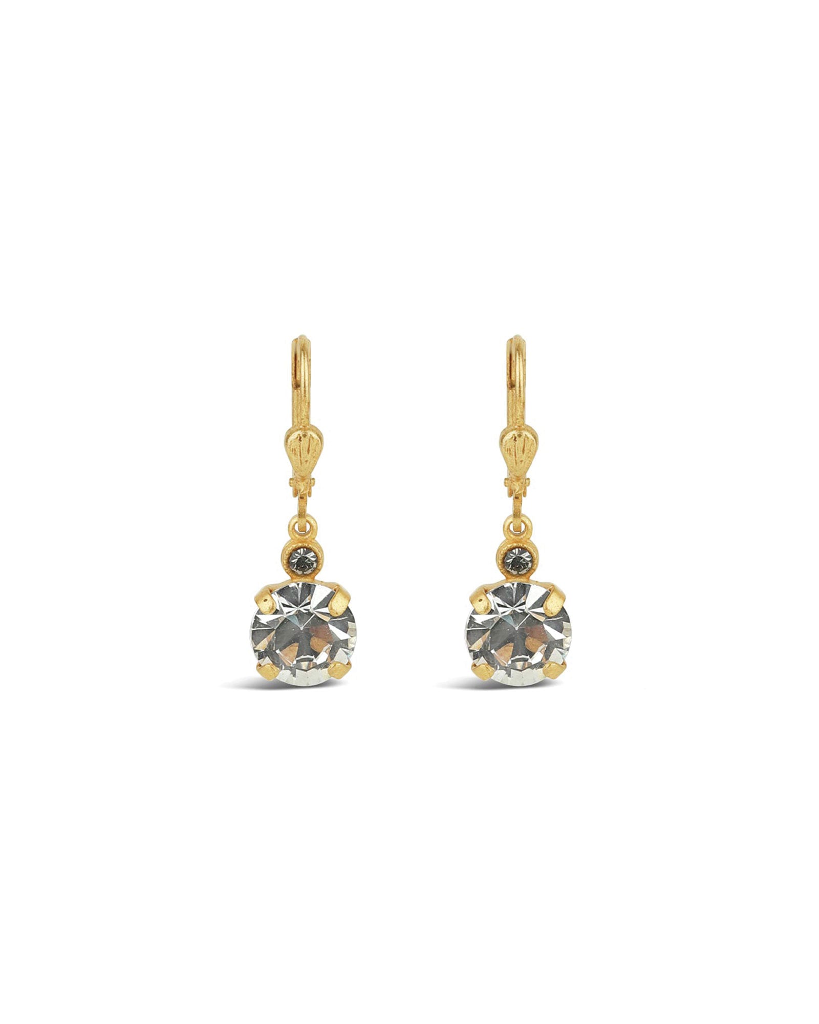 Round Crystal Hooks | 8mm 14k Gold Plated, White Crystal