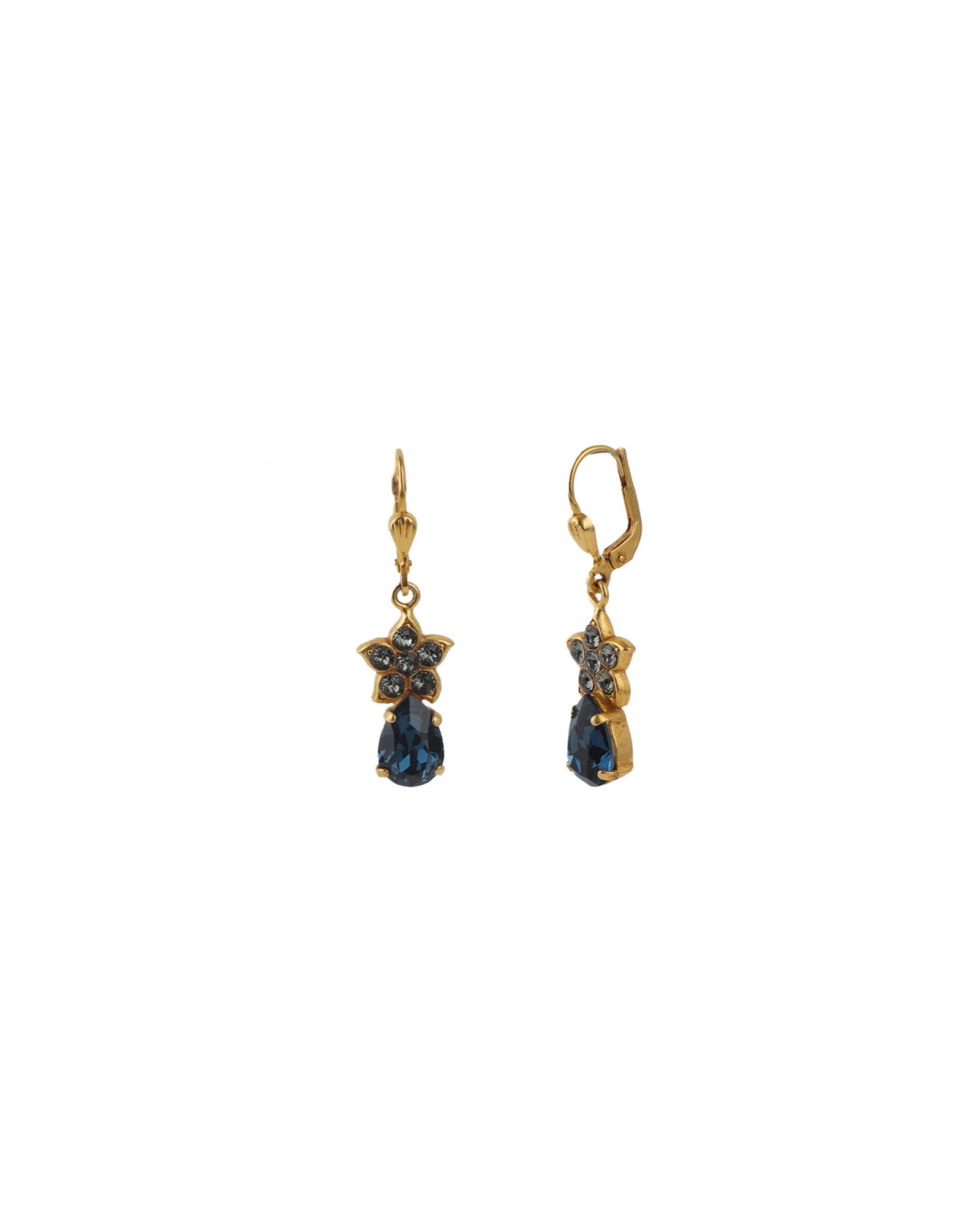 Flower Teardrop Hooks | 12mm 14k Gold Plated, Midnight Crystal