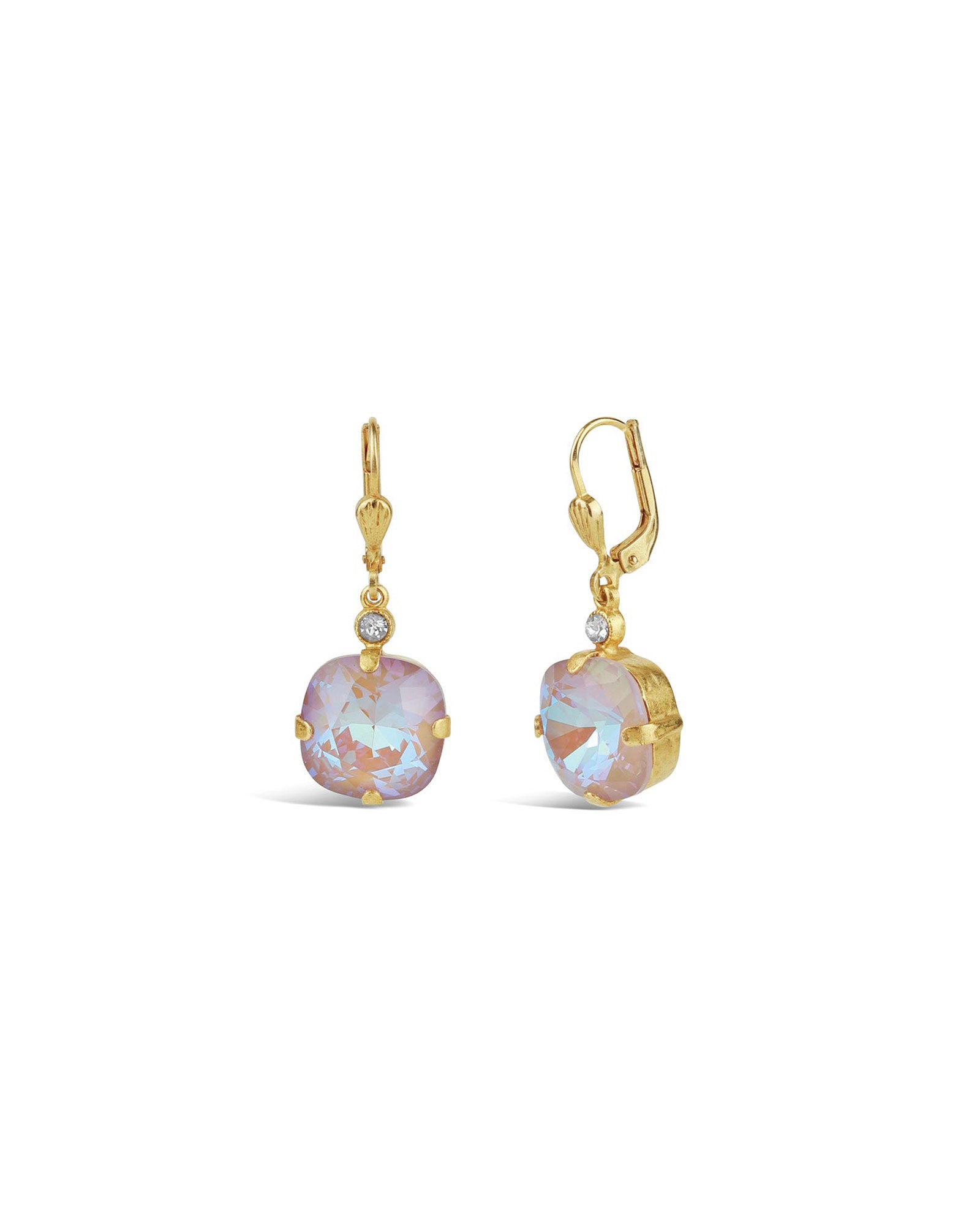 La Vie Parisienne-Round Crystal Hooks | 13mm-Earrings-14k Gold Plated, Dusty Pink Crystal-Blue Ruby Jewellery-Vancouver Canada