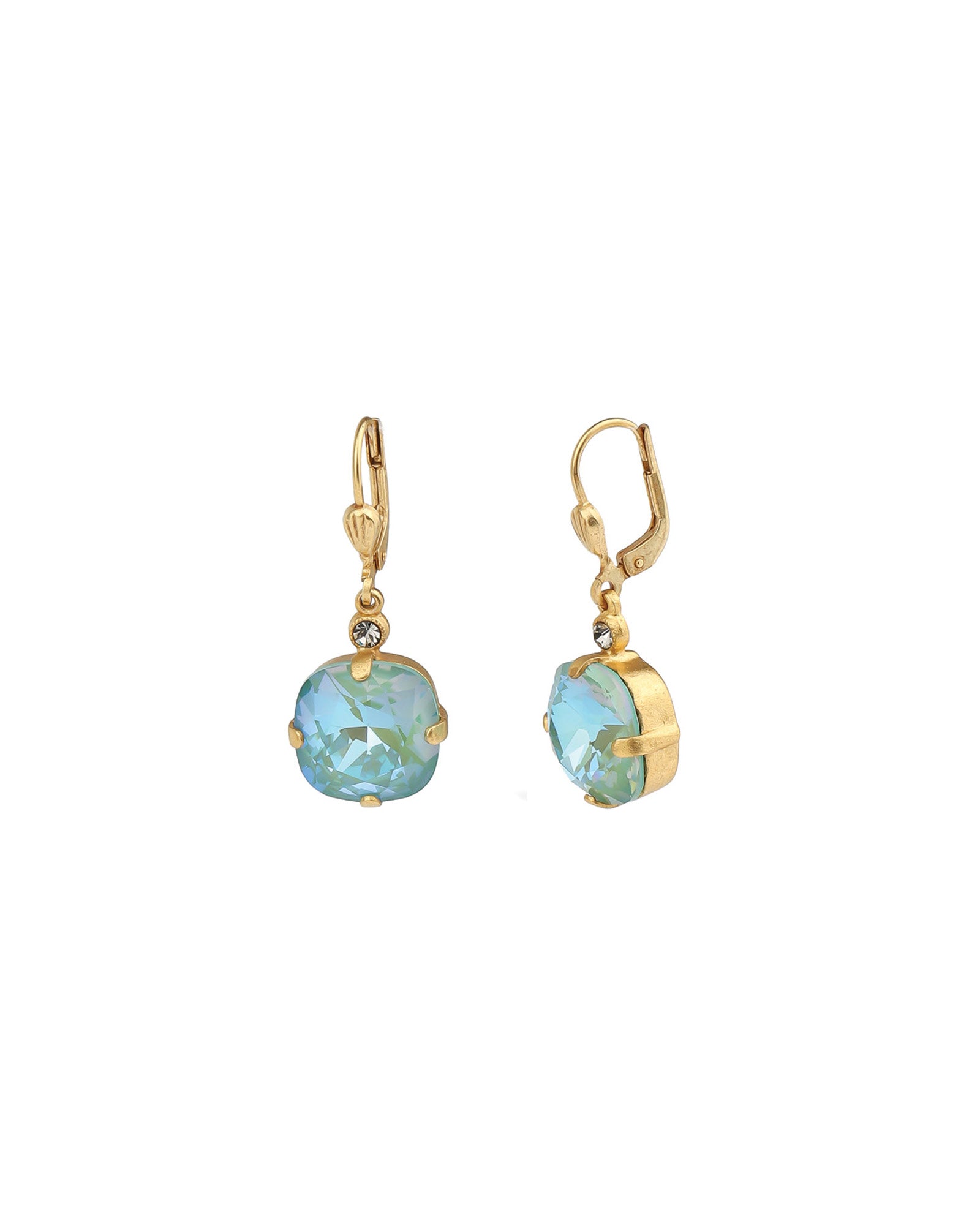 La Vie Parisienne-Round Crystal Hooks | 13mm-Earrings-14k Gold Plated, Silky Sage Crystal-Blue Ruby Jewellery-Vancouver Canada