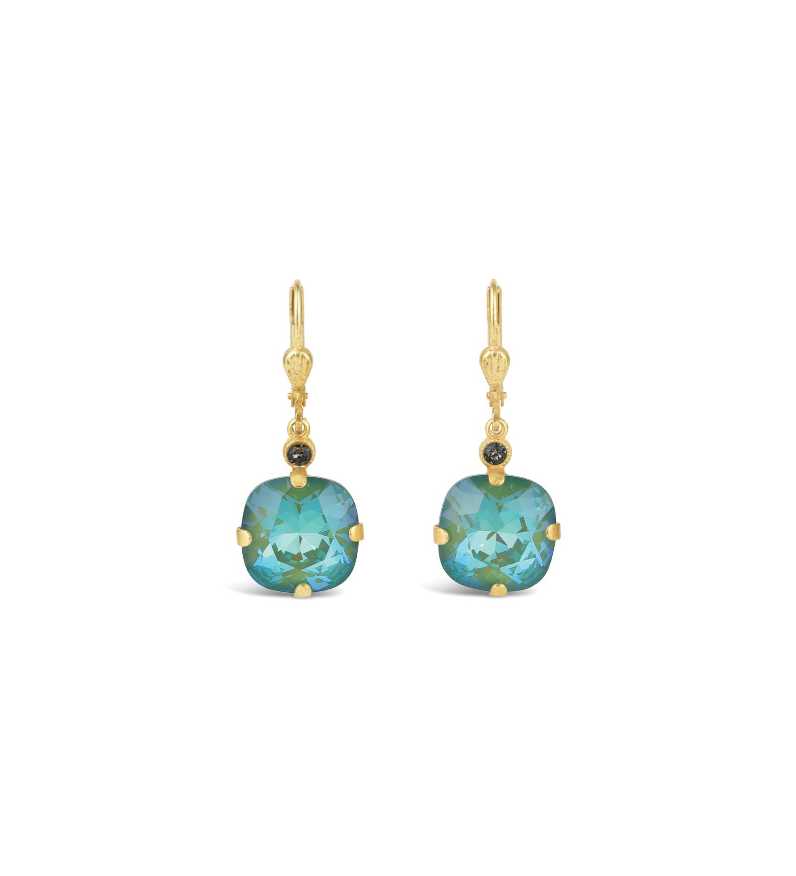 La Vie Parisienne-Round Crystal Hooks | 13mm-Earrings-14k Gold Plated, Silky Sage Crystal-Blue Ruby Jewellery-Vancouver Canada