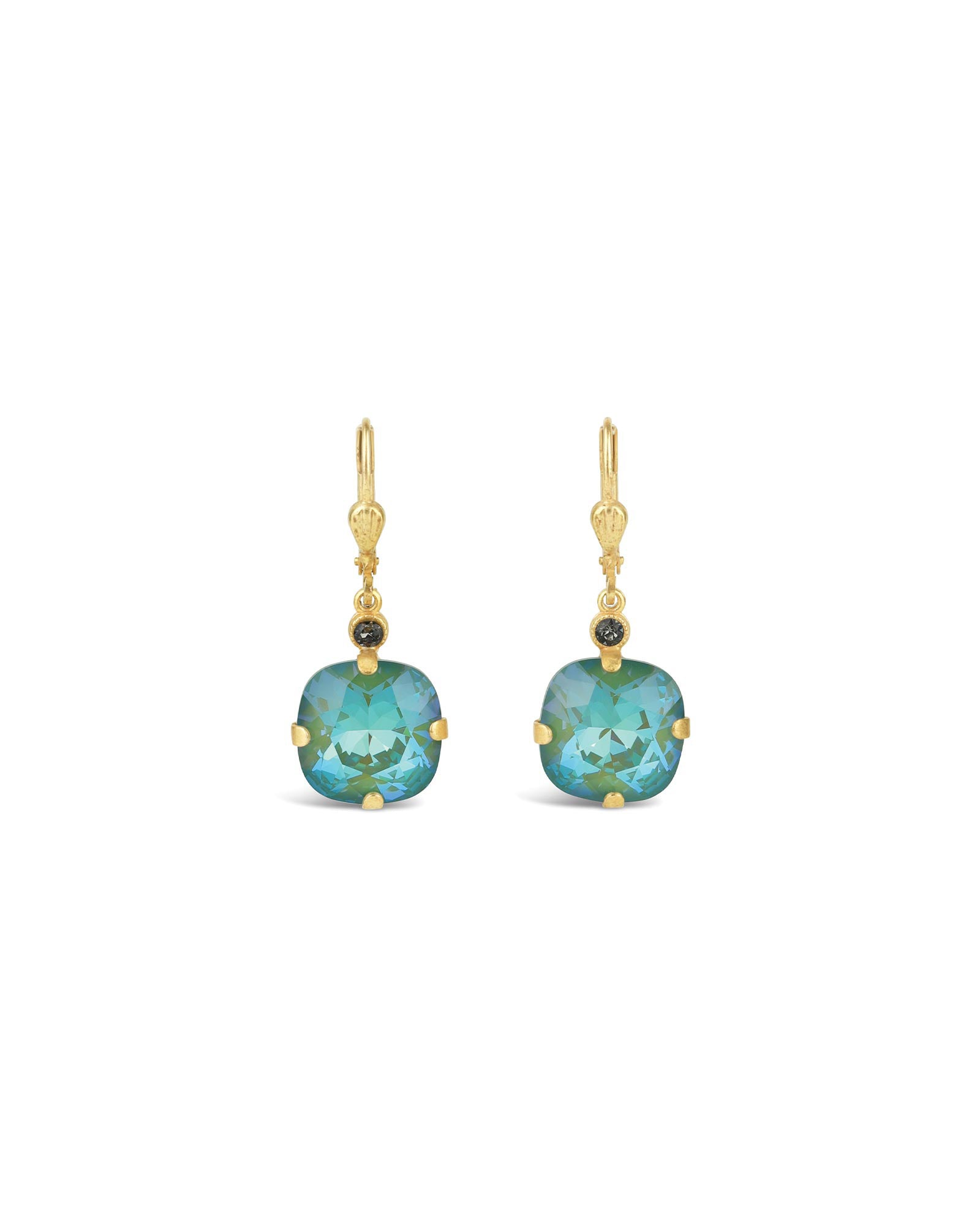 La Vie Parisienne-Round Crystal Hooks | 13mm-Earrings-14k Gold Plated, Silky Sage Crystal-Blue Ruby Jewellery-Vancouver Canada