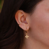 La Vie Parisienne-Crystal Cross Hooks-Earrings-14k Gold Plated, White Crystal-Blue Ruby Jewellery-Vancouver Canada