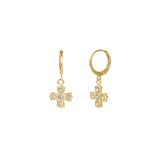 Crystal Cross Hooks 14k Gold Plated, White Crystal