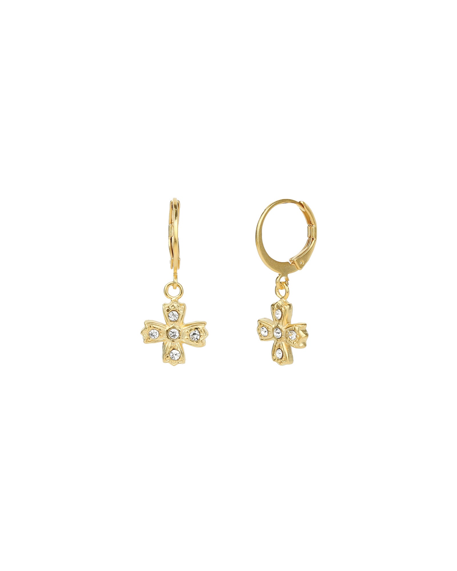 Crystal Cross Hooks 14k Gold Plated, White Crystal