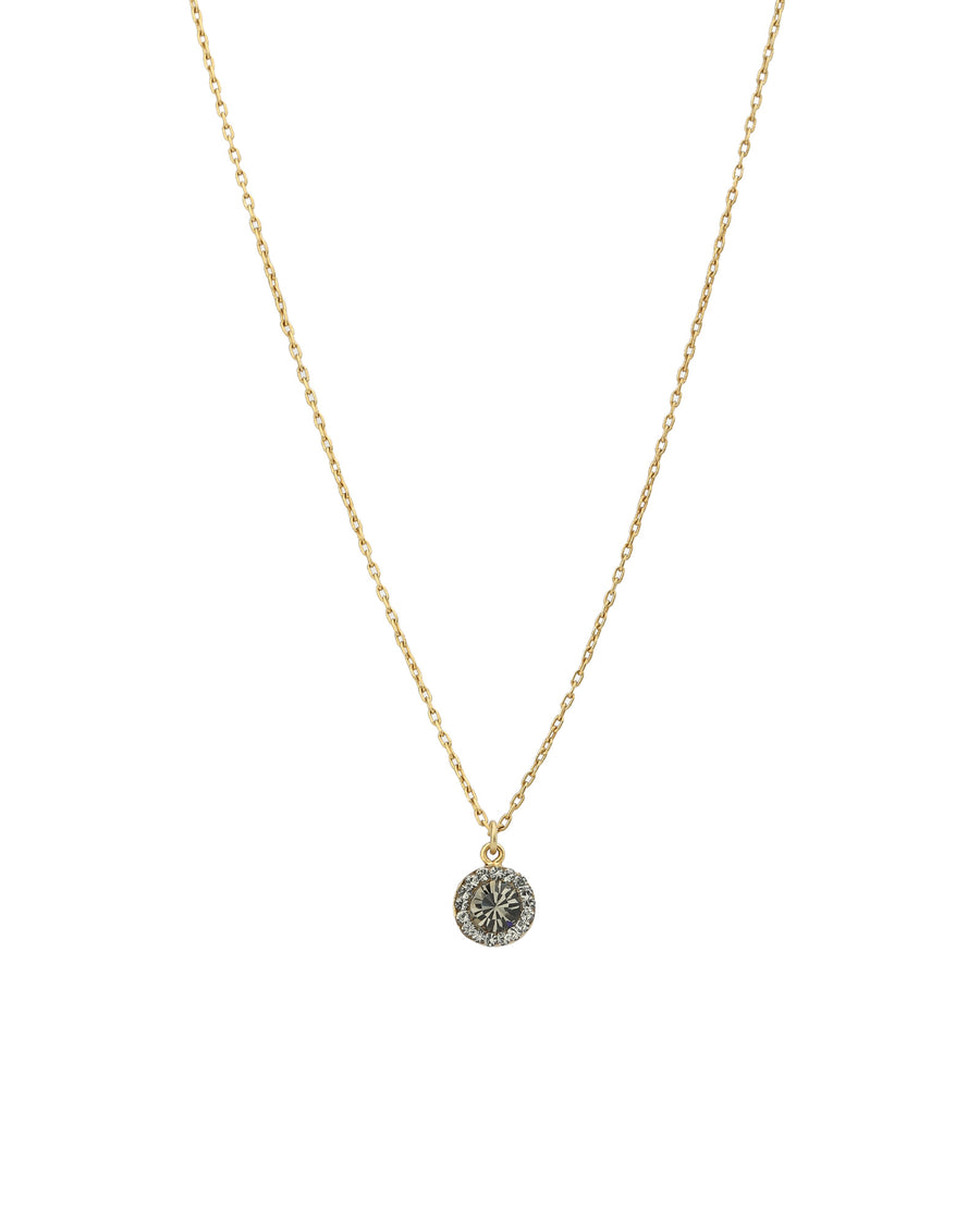 Round Pavé Halo Necklace | 8mm 14k Gold Plated, Black Diamond Crystal