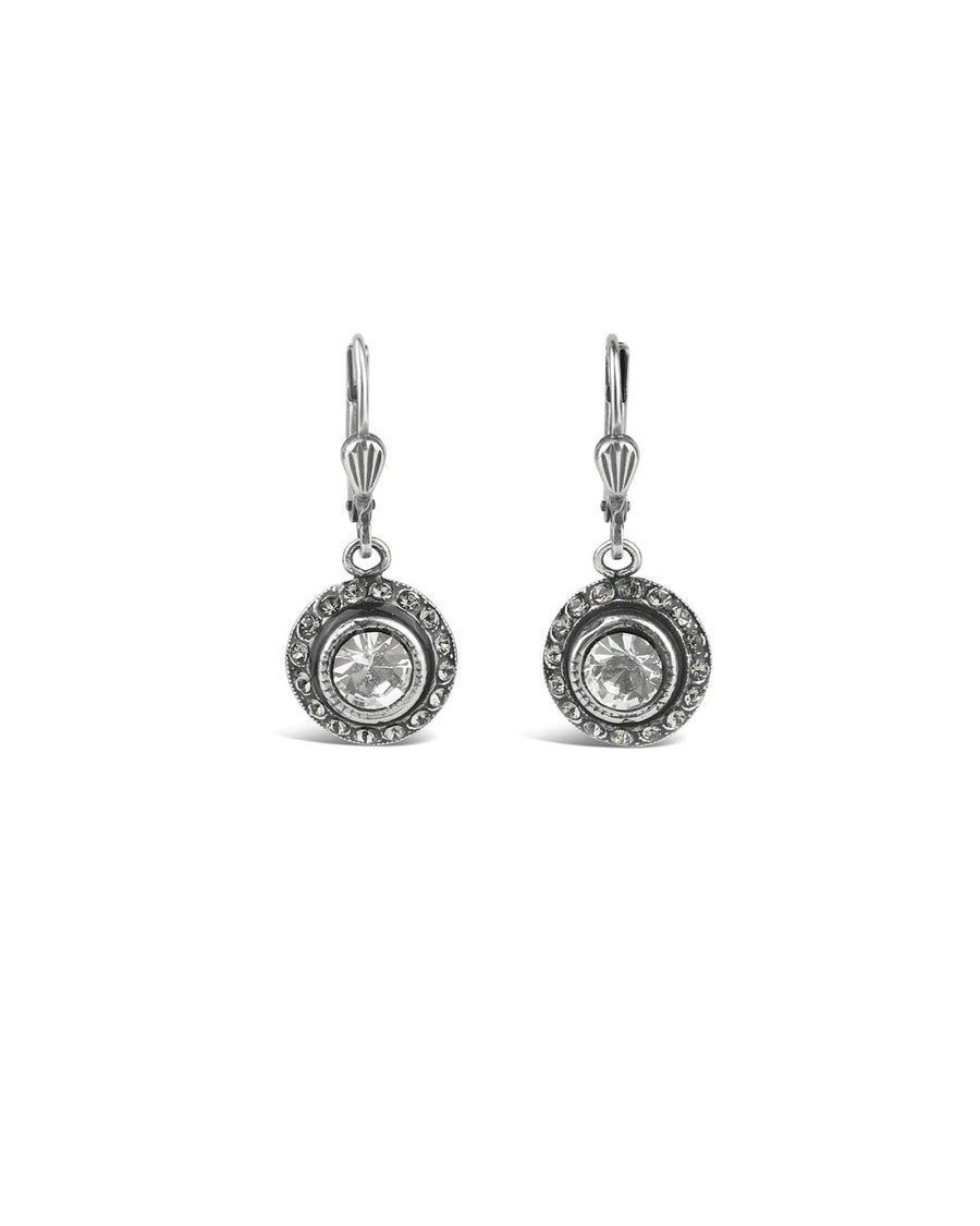 La Vie Parisienne-Round Halo Crystal Hooks | 12mm-Earrings-Silver Plated, White Crystal-Blue Ruby Jewellery-Vancouver Canada