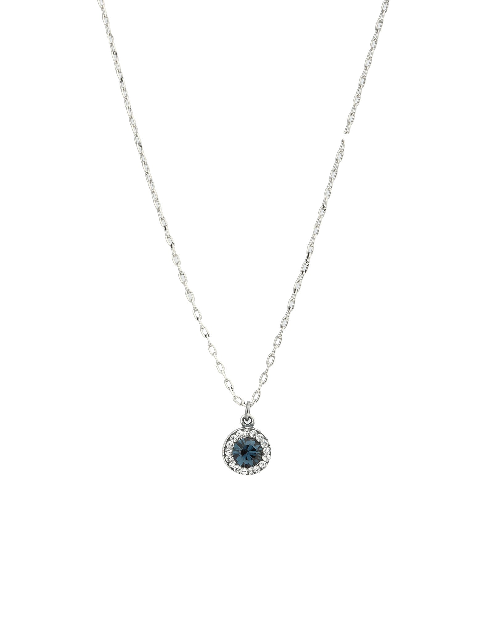 La Vie Parisienne-Round Pavé Halo Necklace-Necklaces-Silver Plated, Midnite Crystal-Blue Ruby Jewellery-Vancouver Canada