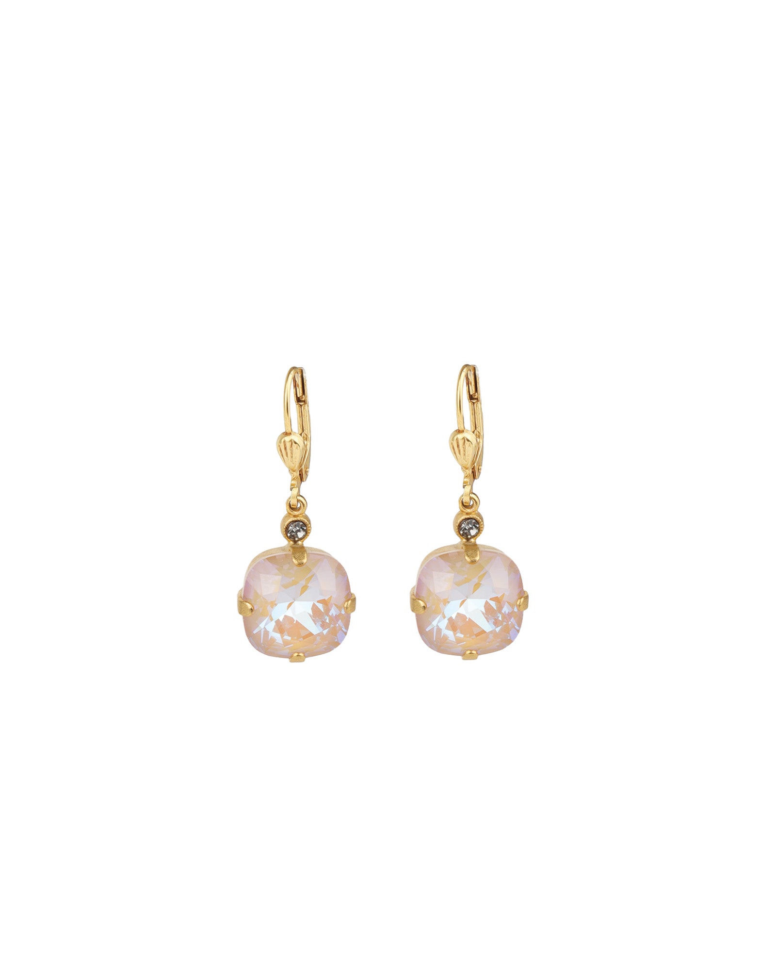 La Vie Parisienne-Round Crystal Hooks | 13mm-Earrings-14k Gold Plated, Ivory Delite Crystal-Blue Ruby Jewellery-Vancouver Canada