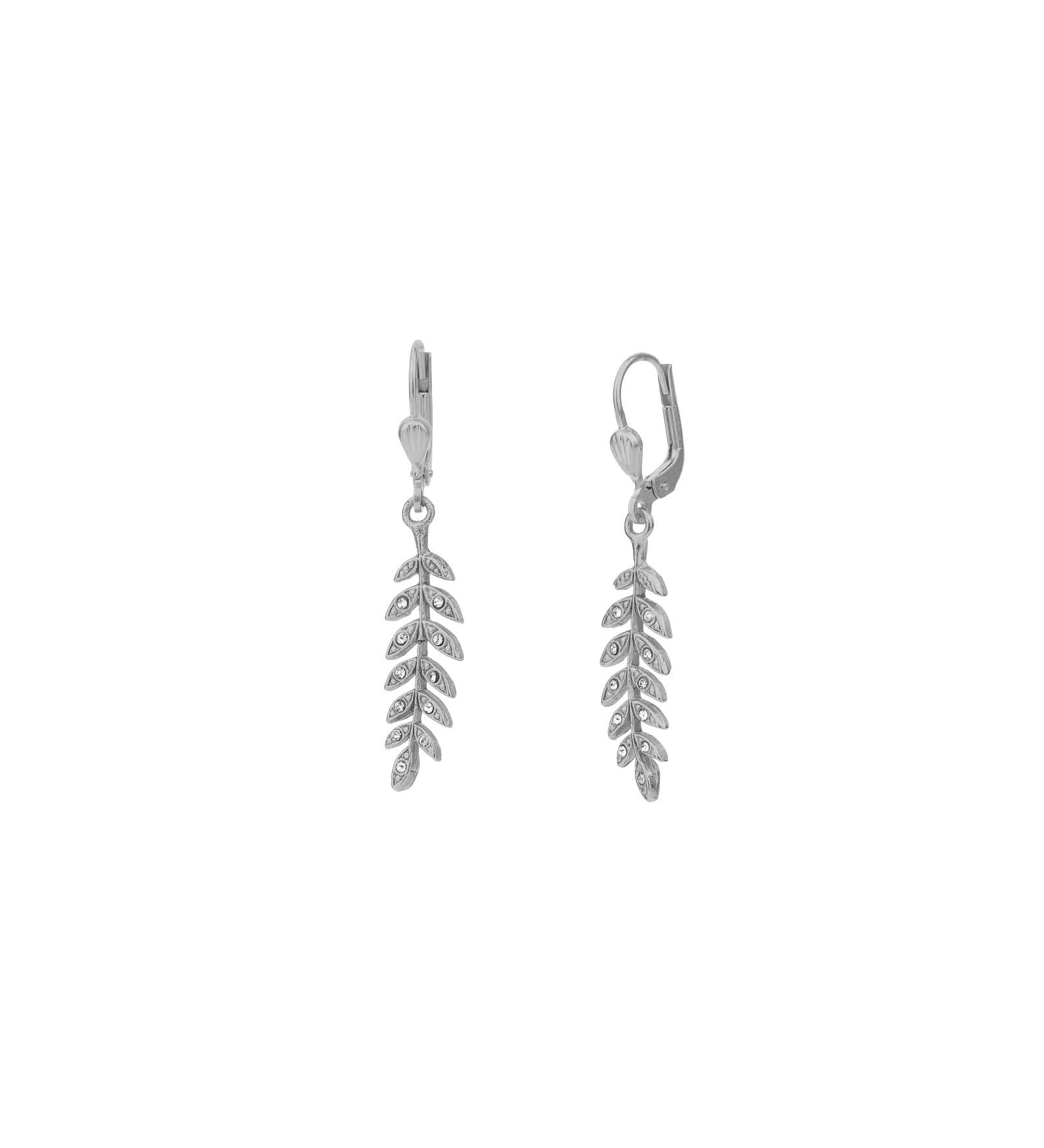 La Vie Parisienne-Leaf Hooks-Earrings-Silver Plated, White Crystal-Blue Ruby Jewellery-Vancouver Canada