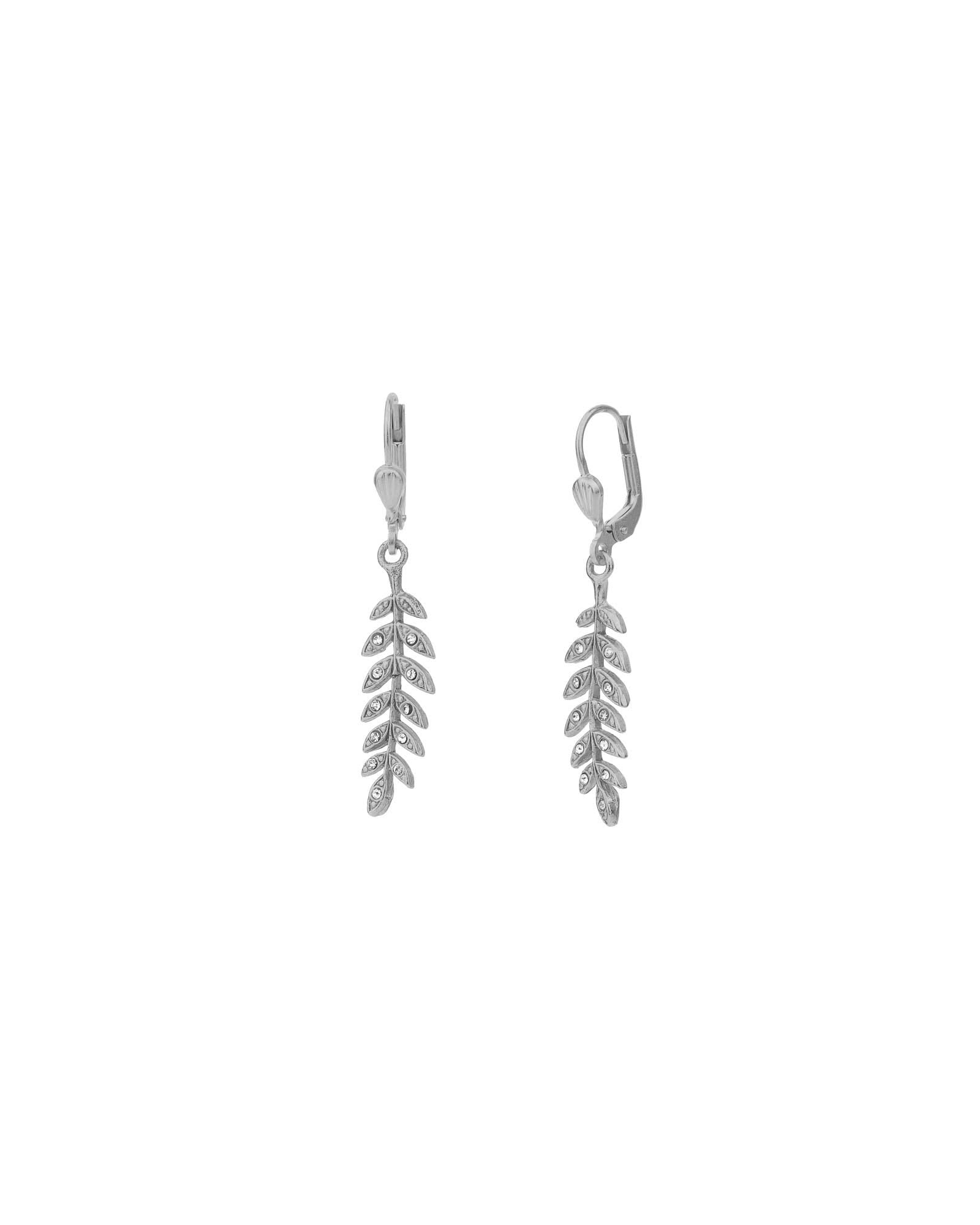 La Vie Parisienne-Leaf Hooks-Earrings-Silver Plated, White Crystal-Blue Ruby Jewellery-Vancouver Canada