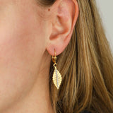 Leaf Crystal Line Hooks 14k Gold Plated, White Crystal