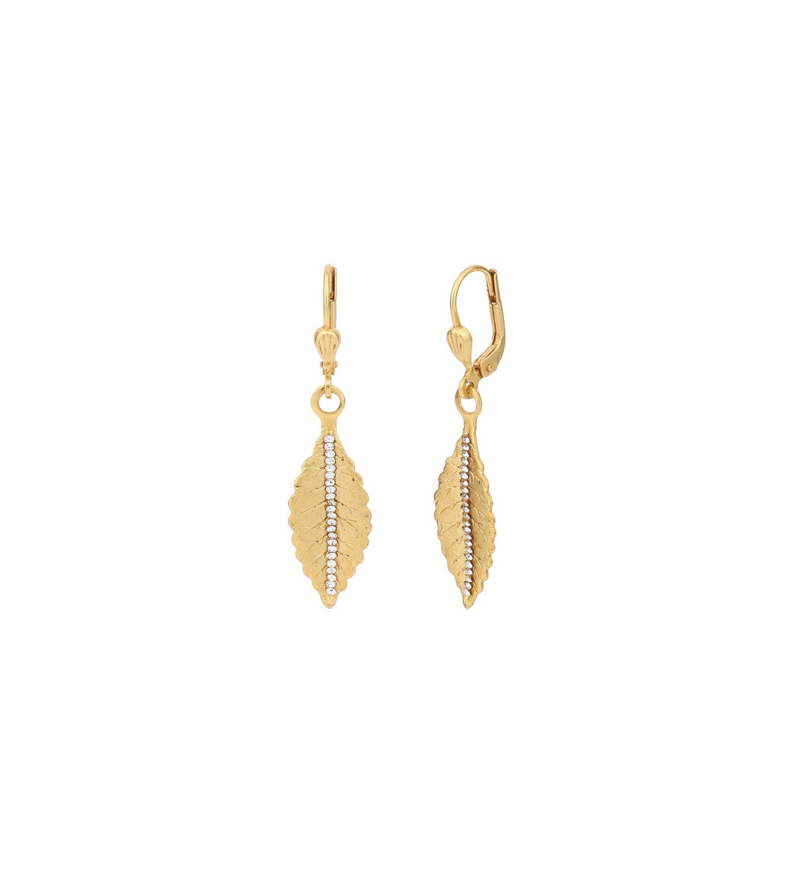 Leaf Crystal Line Hooks 14k Gold Plated, White Crystal