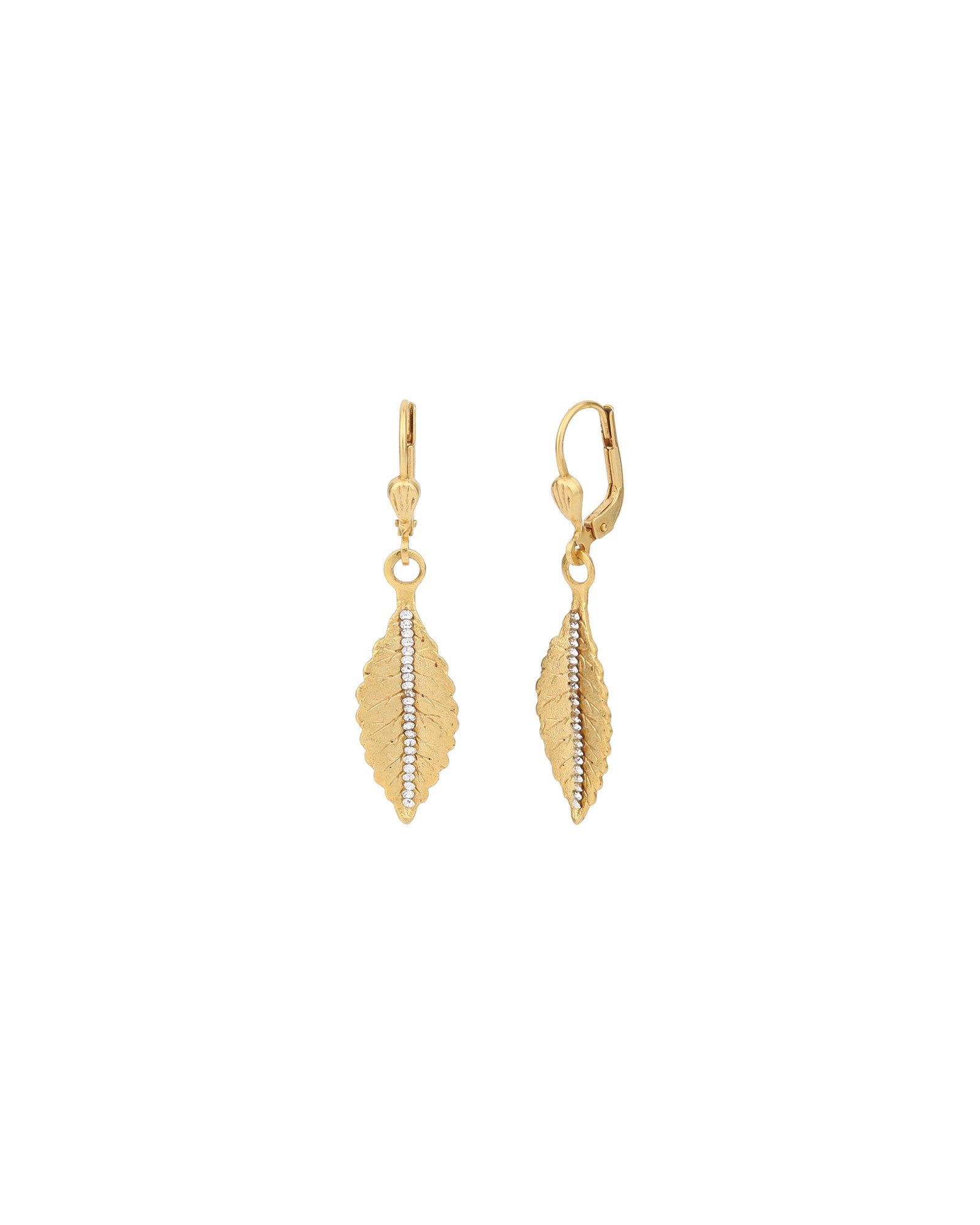 Leaf Crystal Line Hooks 14k Gold Plated, White Crystal