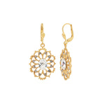 Oval Filigree Hooks 14k Gold Plated, White Crystal