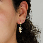 3 Flower Crystal Drop Hooks 14k Gold Plated, White Crystal