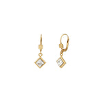 Square Crystal Drop Hooks 14k Gold Plated, White Crystal