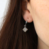 La Vie Parisienne-Square Crystal Drop Hooks-Earrings-Silver Plated, White Crystal-Blue Ruby Jewellery-Vancouver Canada