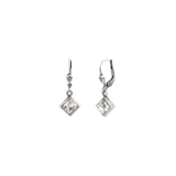 Square Crystal Drop Hooks Sterling Silver Plated, White Crystal