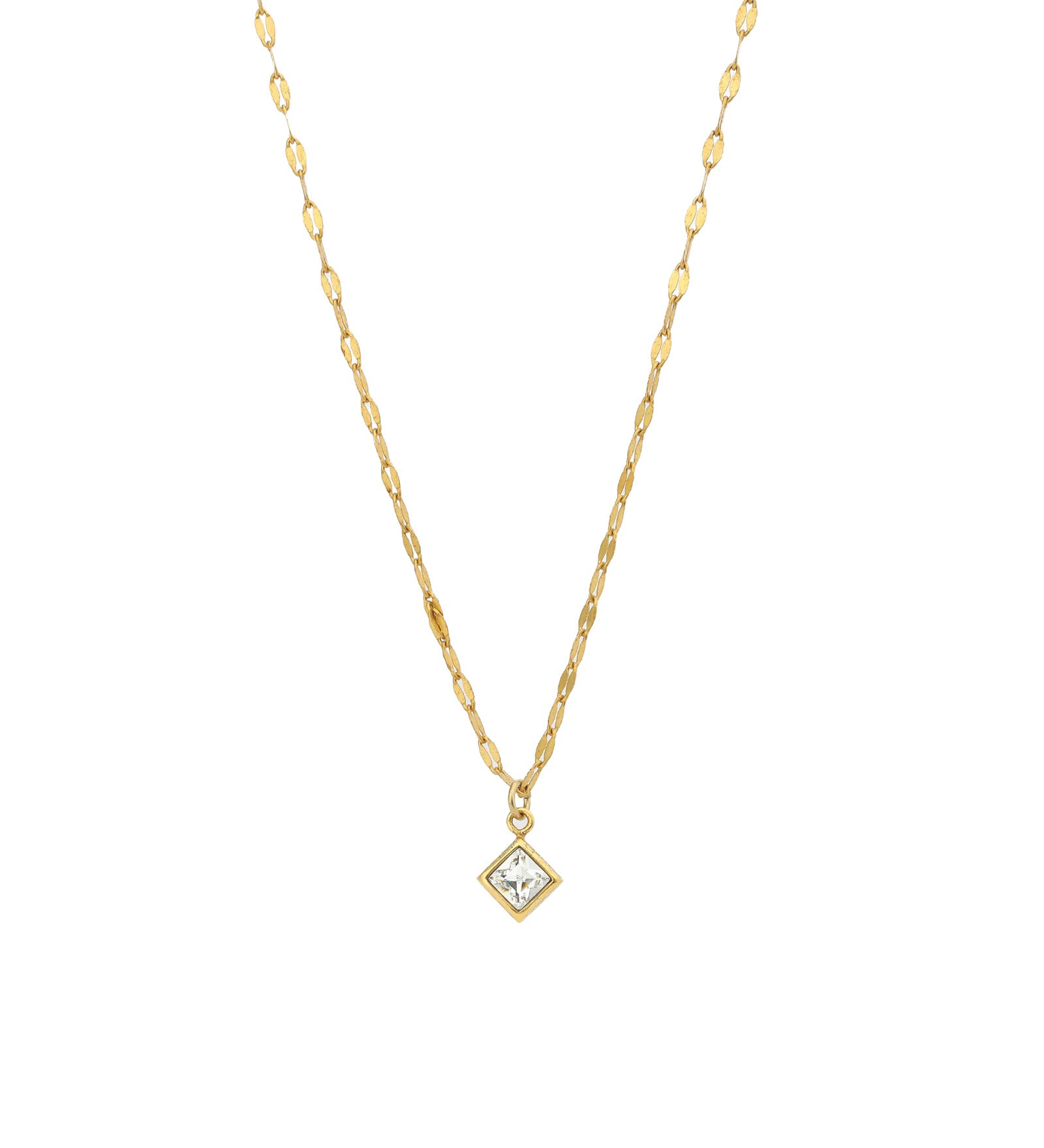 Square Crystal Drop Necklace 14k Gold Plated, White Crystal