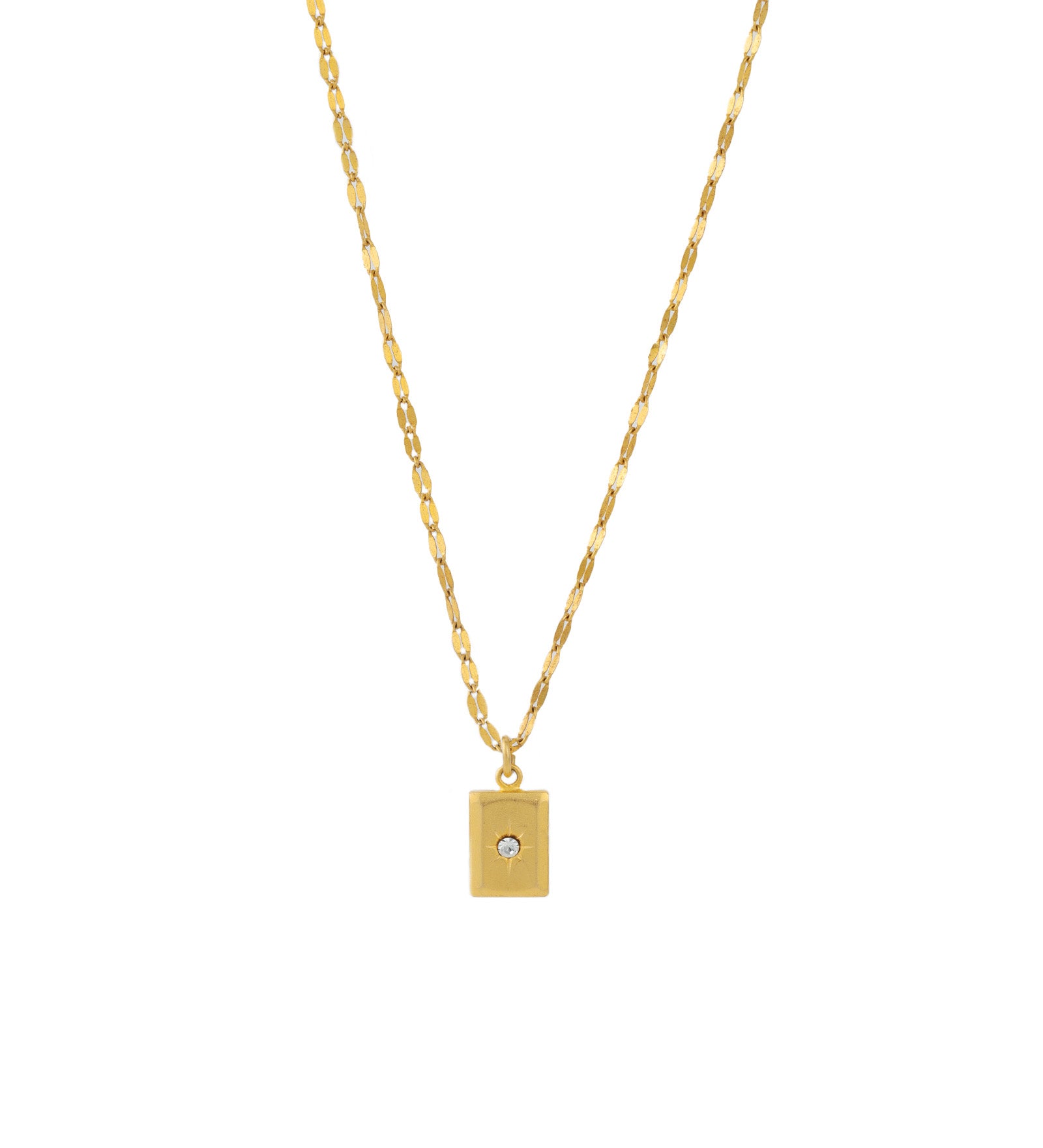 Rectangle Star Set Necklace 14k Gold Plated, White Crystal