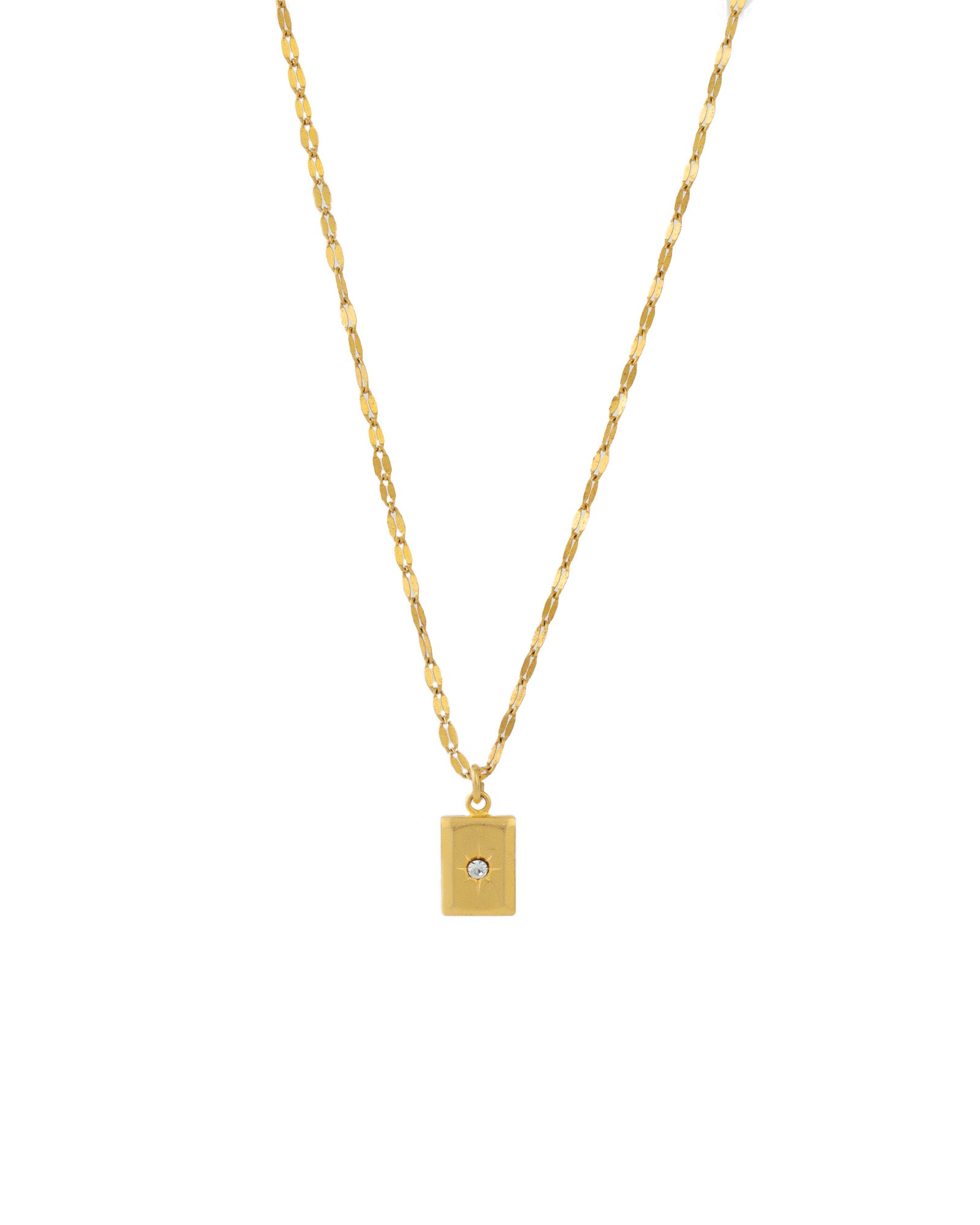 Rectangle Star Set Necklace 14k Gold Plated, White Crystal