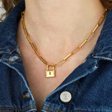 Padlock Paperclip Chain Necklace 14k Gold Plated