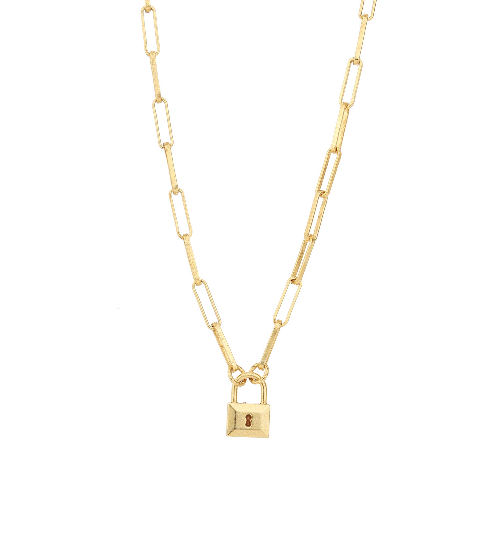 Padlock Paperclip Chain Necklace 14k Gold Plated