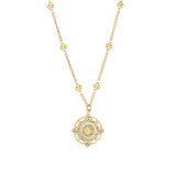 Round Filigree Flower Necklace 14k Gold Plated, Black Diamond Crystal