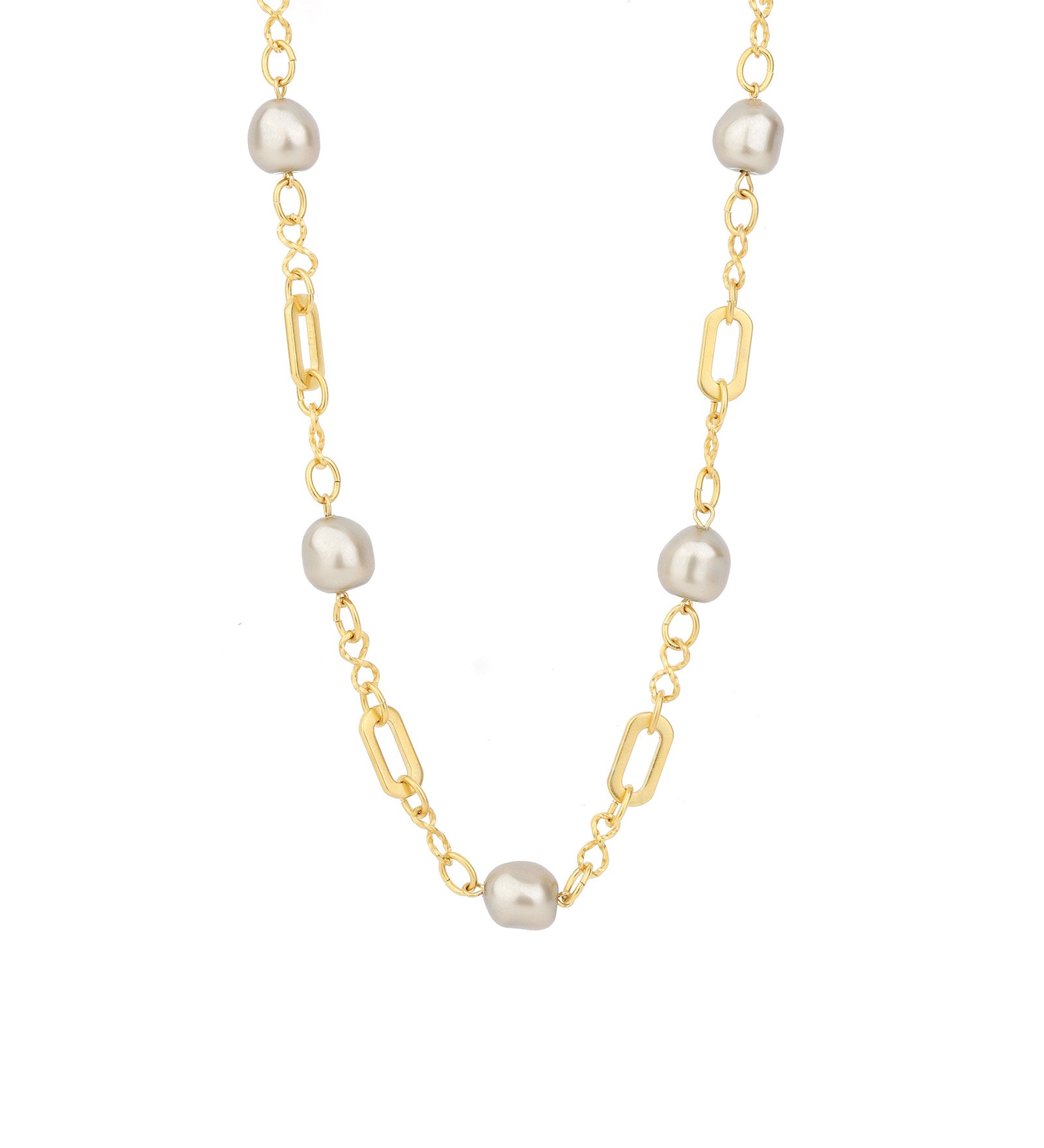 Pearl Station Link Necklace 14k Gold Plated, Platinum Pearl