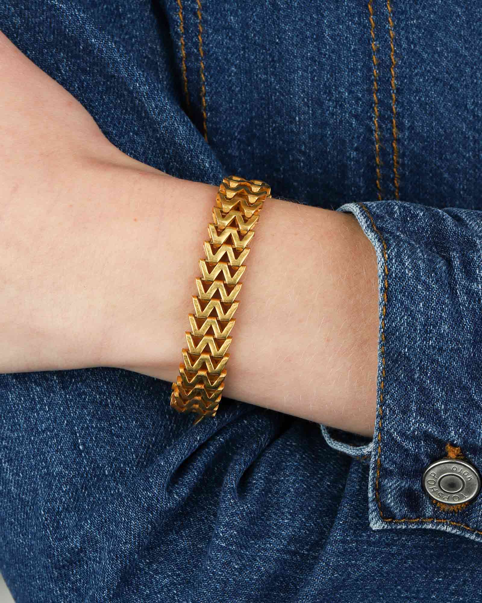 Zig Zag Link Bracelet 14k Gold Plated