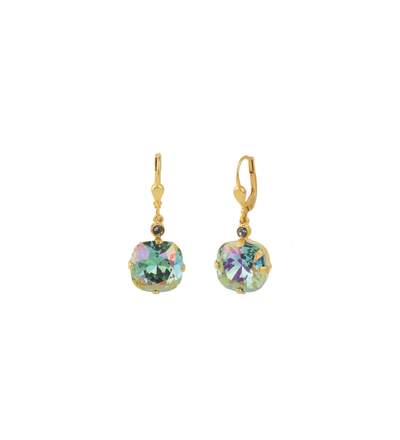 Round Crystal Hooks | 13mm 14k Gold Plated, Smokey Sapphire Crystal