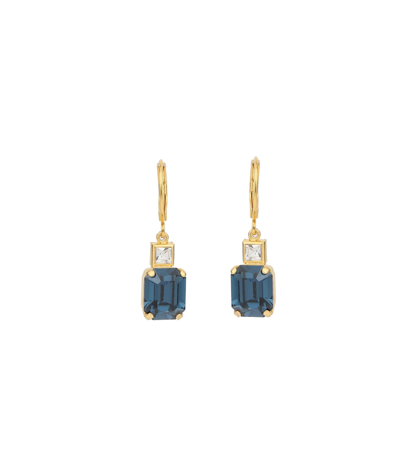 La Vie Parisienne-Rectangle Crystal Hooks-Earrings-14k Gold Plated, Midnight Crystal-Blue Ruby Jewellery-Vancouver Canada