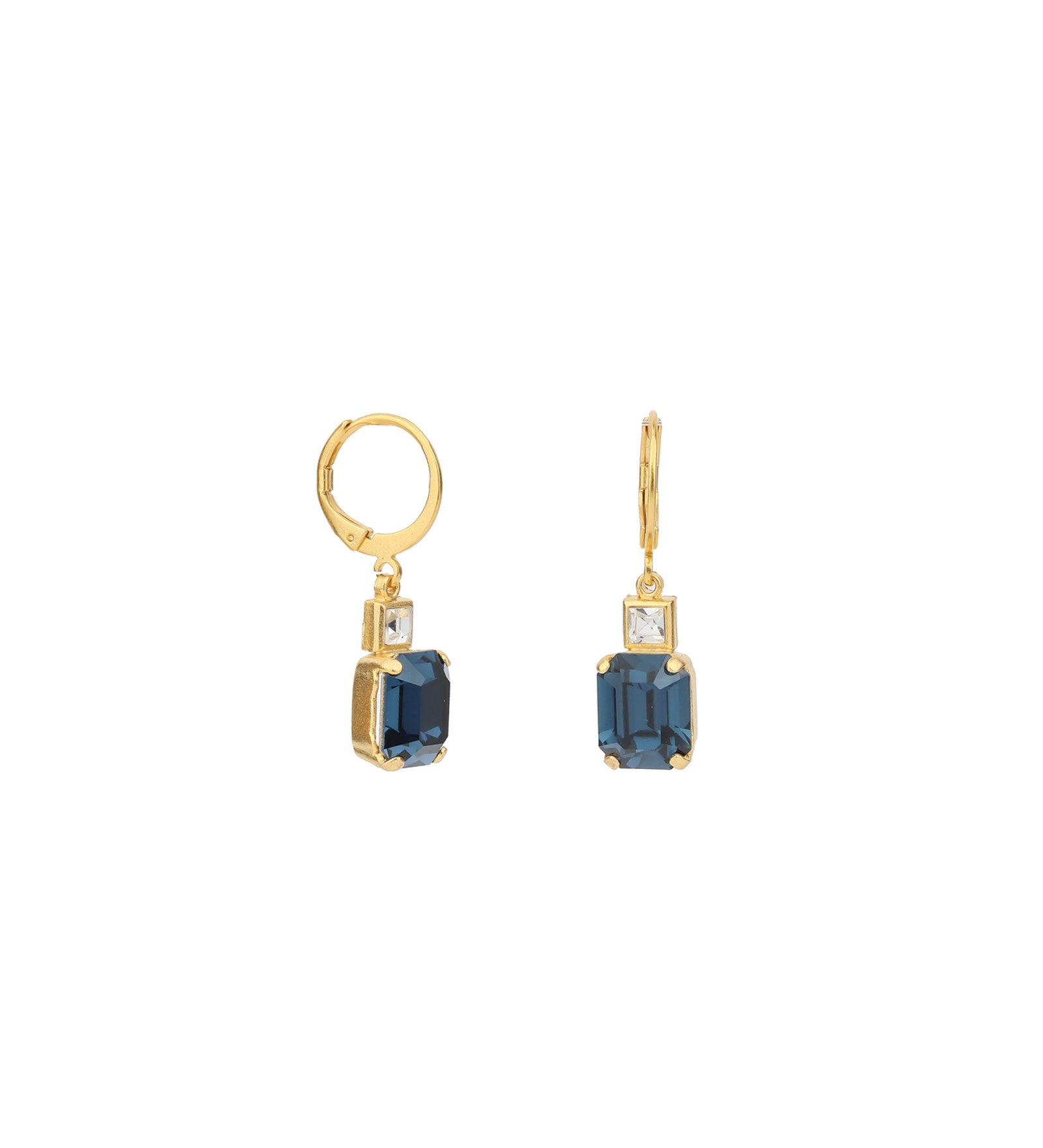 Rectangle Crystal Hooks 14k Gold Plated, Midnight Crystal