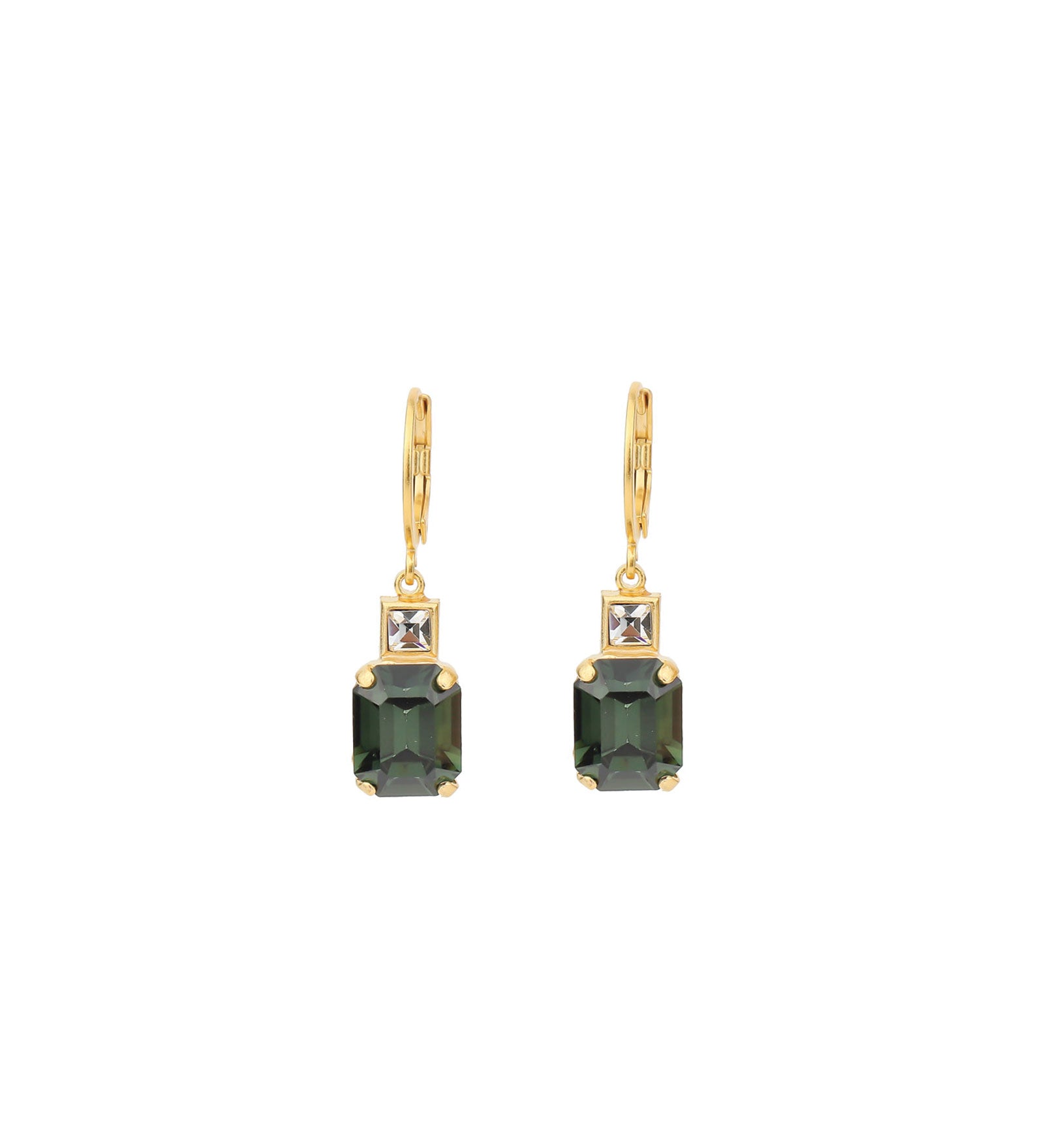 La Vie Parisienne-Rectangle Crystal Hooks-Earrings-14k Gold Plated, Tourmaline Crystal-Blue Ruby Jewellery-Vancouver Canada