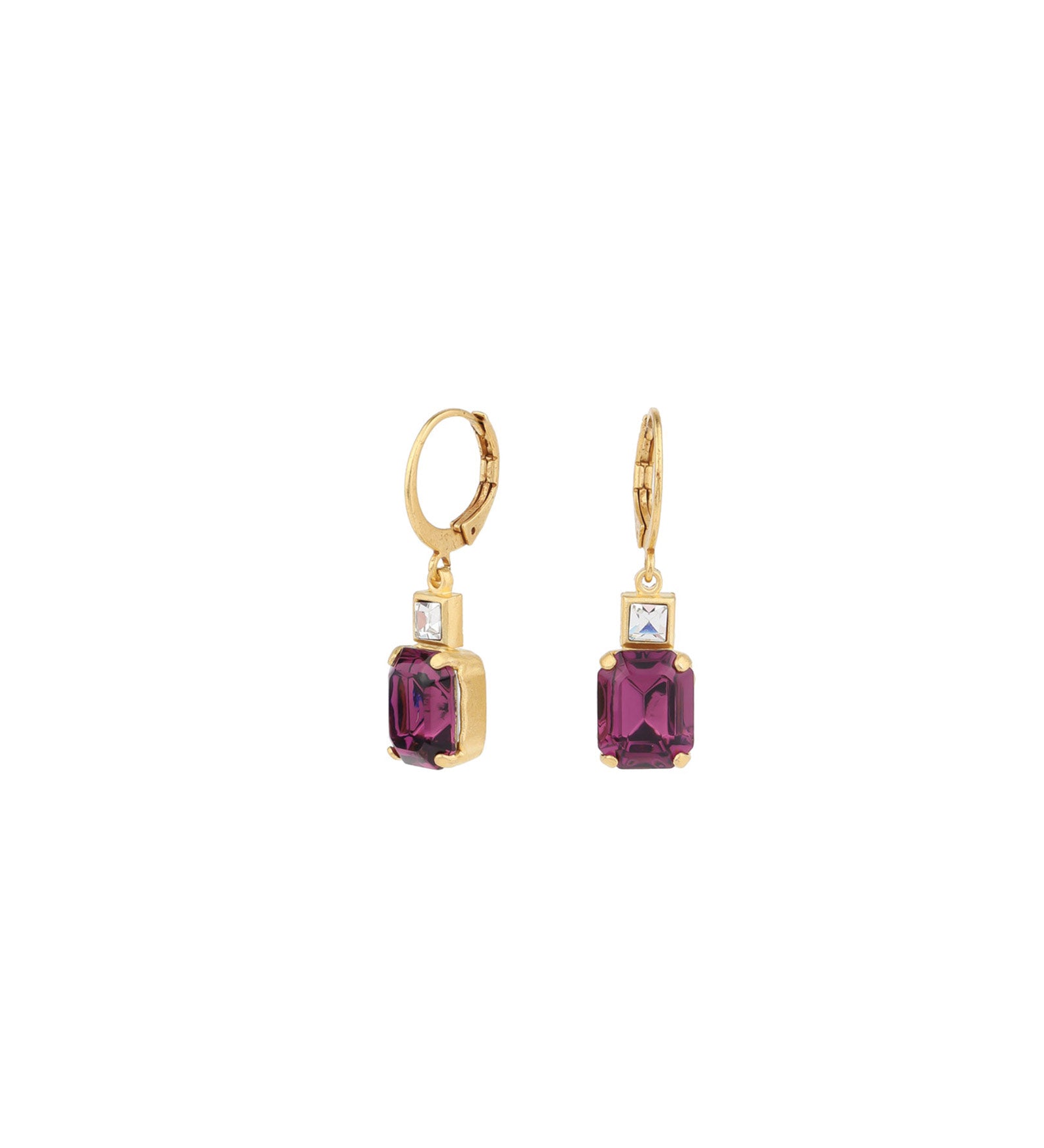 Rectangle Crystal Hooks 14k Gold Plated, Amethyst Crystal