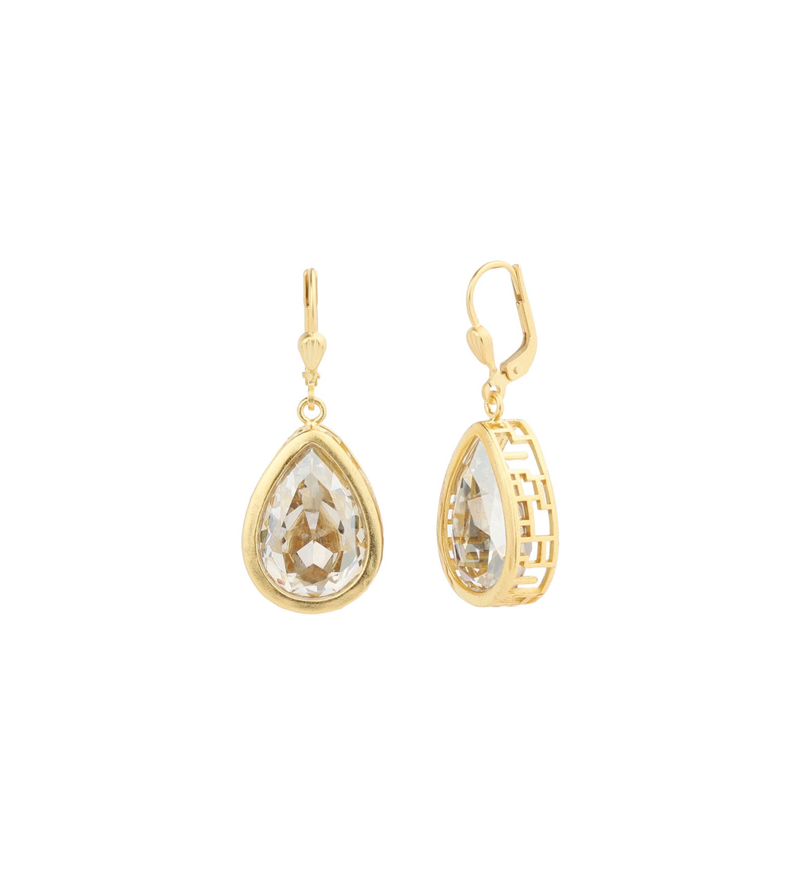 La Vie Parisienne-Large Teardrop Bezel Hooks-Earrings-14k Gold Plated, Shade Crystal-Blue Ruby Jewellery-Vancouver Canada