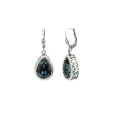 La Vie Parisienne-Filigree Bezel Teardrop Hooks-Earrings-Silver Plated, Midnight Crystal-Blue Ruby Jewellery-Vancouver Canada